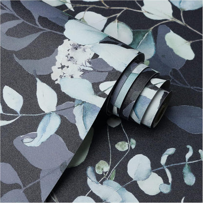 HAOKHOME Peel and Stick Wallpaper Boho Green/White Botanical Leaf Floral Wall Mural Home Nursery Decor Renter Friendly Wallpaper 17.3in x 9.8ft
