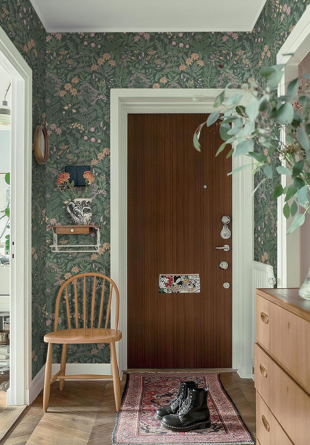 Safiyya Peel and Stick Wallpaper Floral Green and White Leaf Contact Paper for Cabinets 17.3"x 78.7" Self Adhesive Removable Wallpaper for Bathroom Renter Friendly Wall Paper Vinyl Roll