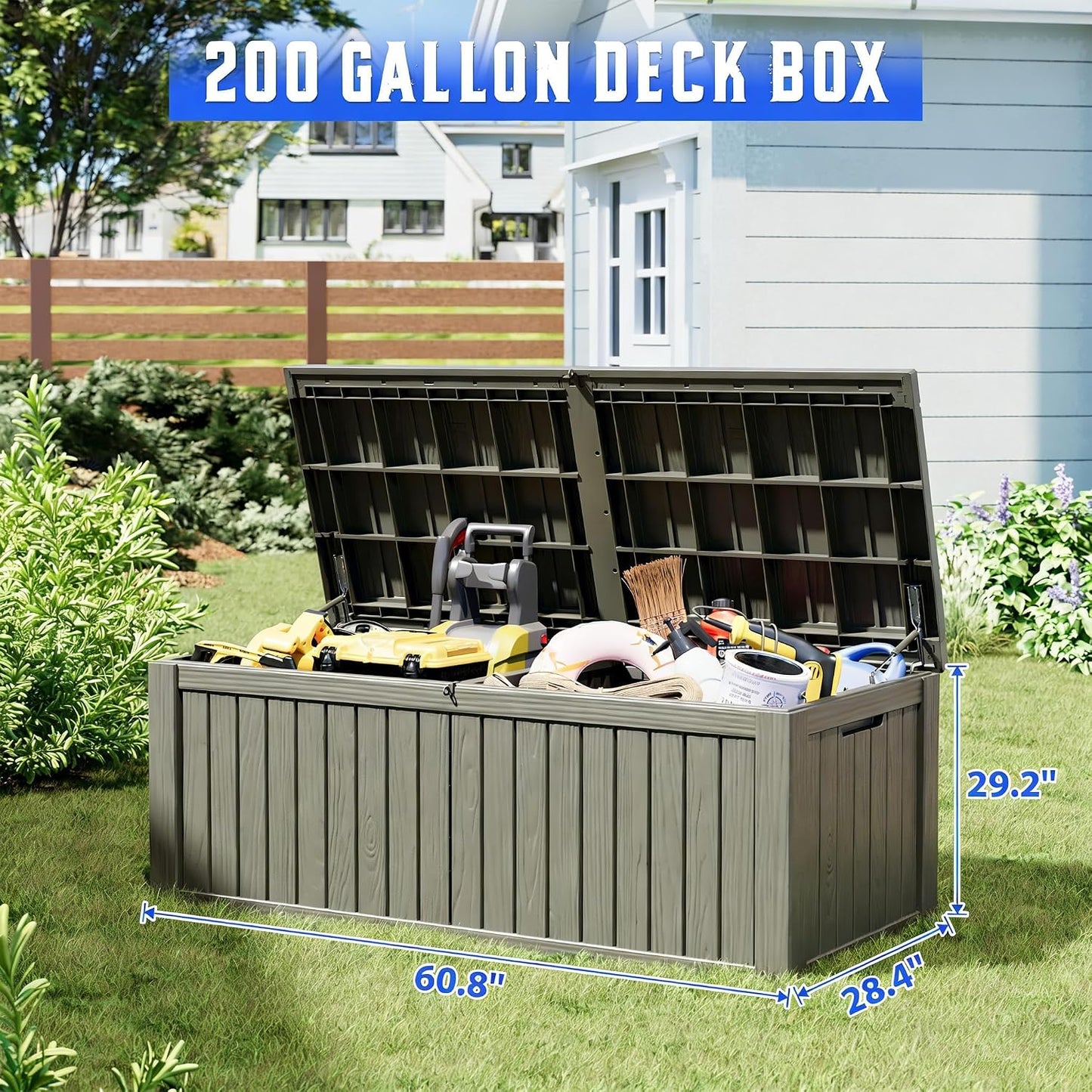 Outdoor Storage Box, Resin Deck Boxes Indoor and outdoor, Waterproof Storage Box Lockable Lid (Black, 85 Gallon)