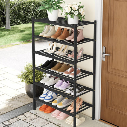 Smiry Bamboo Shoe Rack, 3 Tier Free Standing Wooden Shoe Organizer, Stackable Wood Shoe Storage Shelf for Closet, Entryway, 12 Vertical Slats, 2+1 Stack Standard Legs, 26.8"x11"x19.5", Natural