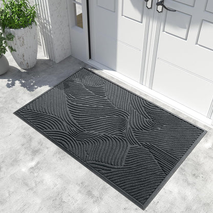 Yimobra Doormat Outdoor Entrance, Simple Stripes All-Weather Waterproof & Non-Slip Mat for Front Door, Heavy Duty Welcome Mat for Indoor, Garage, Patio-29.5x17, Dark Grey