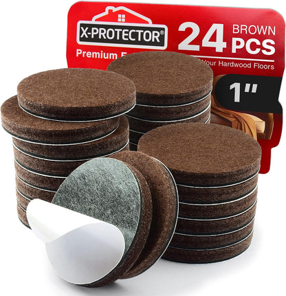 24 Heavy-Duty Felt Furniture Pads 1” 1/4” Thick X-Protector! Square Felt Pads for Furniture Feet - The Best Felt Floor Protectors for Furniture to Prevent Scratches. Protect Your Hard Floor! (Brown)