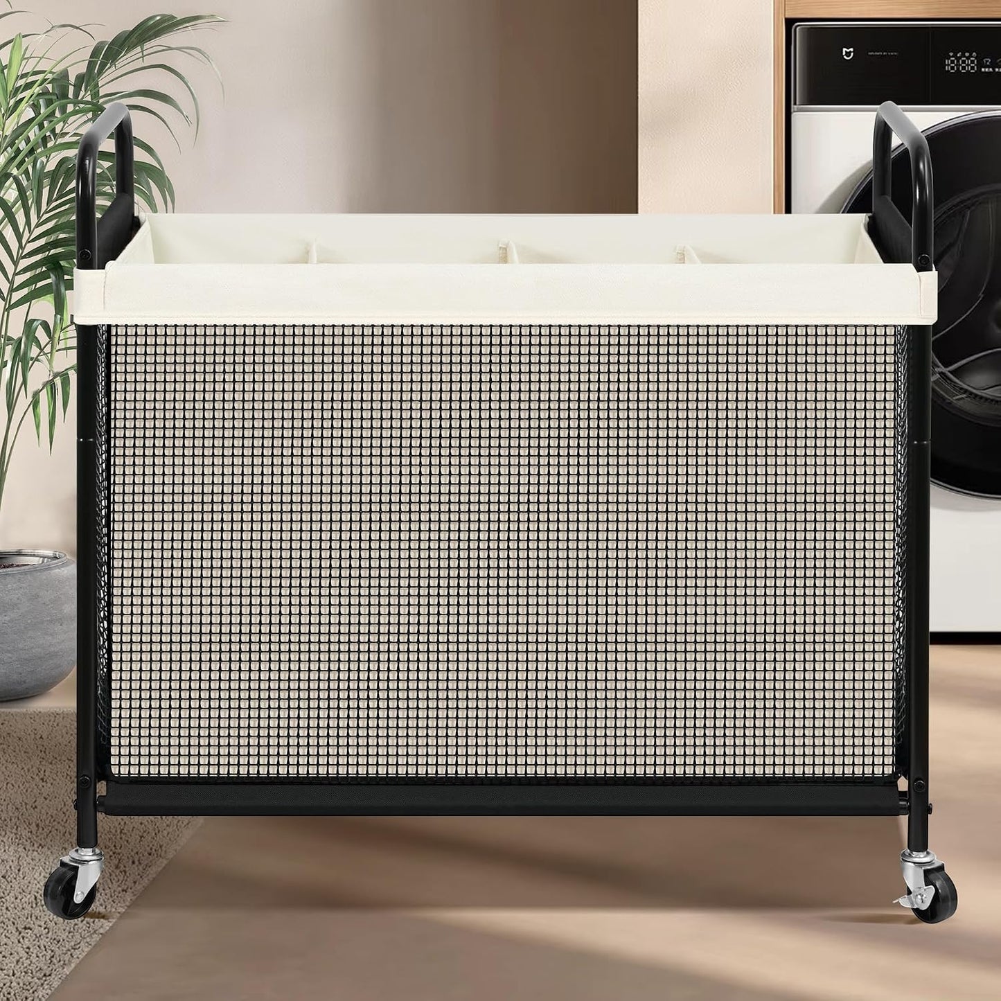 STO STO Laundry Hamper 3 Section, 120L Rolling Laundry Sorter Cart with Removable and Washable Liner Bag, Clothes Hamper with Wheels and Metal Handle for Laundry Room and Bedroom