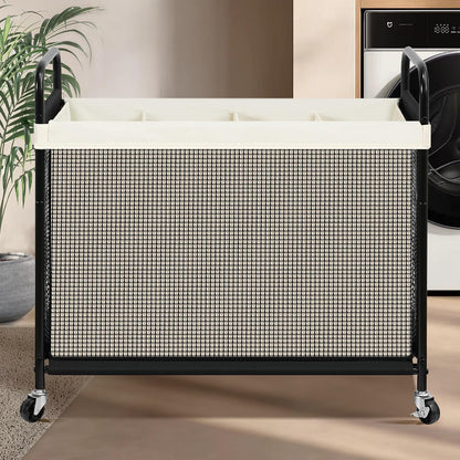 STO STO Laundry Hamper 3 Section, 120L Rolling Laundry Sorter Cart with Removable and Washable Liner Bag, Clothes Hamper with Wheels and Metal Handle for Laundry Room and Bedroom