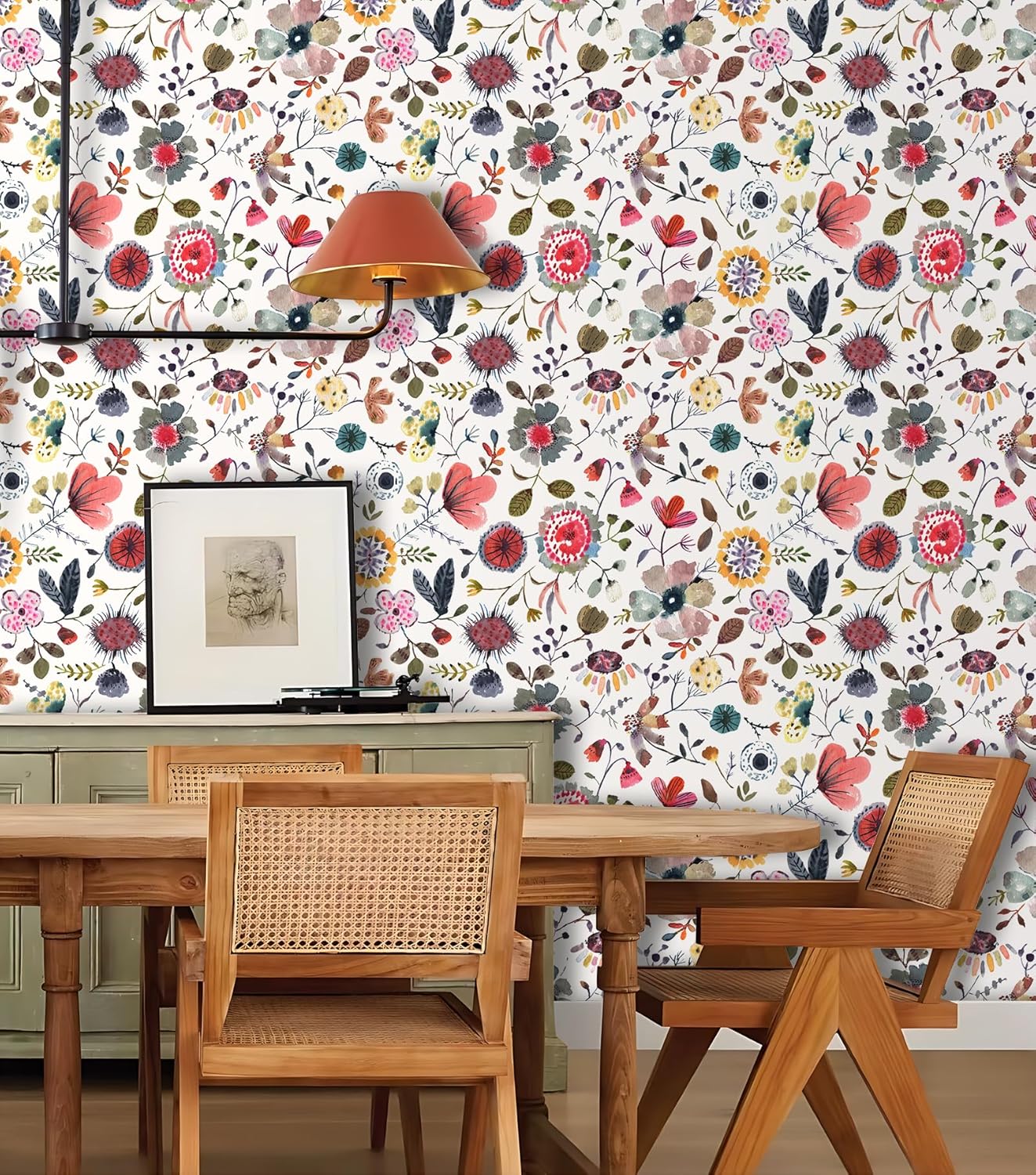Wallpaper Peel and Stick Floral Wall Paper Removable Waterproof Gray/Yellow/Blue Contact Paper for Bedroom, Bathroom, Home Wall 17.3" x 118"