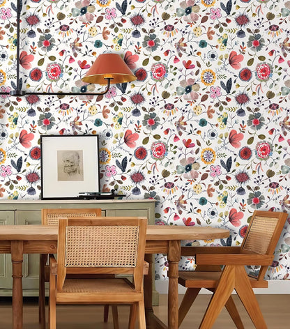 Wallpaper Peel and Stick Floral Wall Paper Removable Waterproof Gray/Yellow/Blue Contact Paper for Bedroom, Bathroom, Home Wall 17.3" x 118"