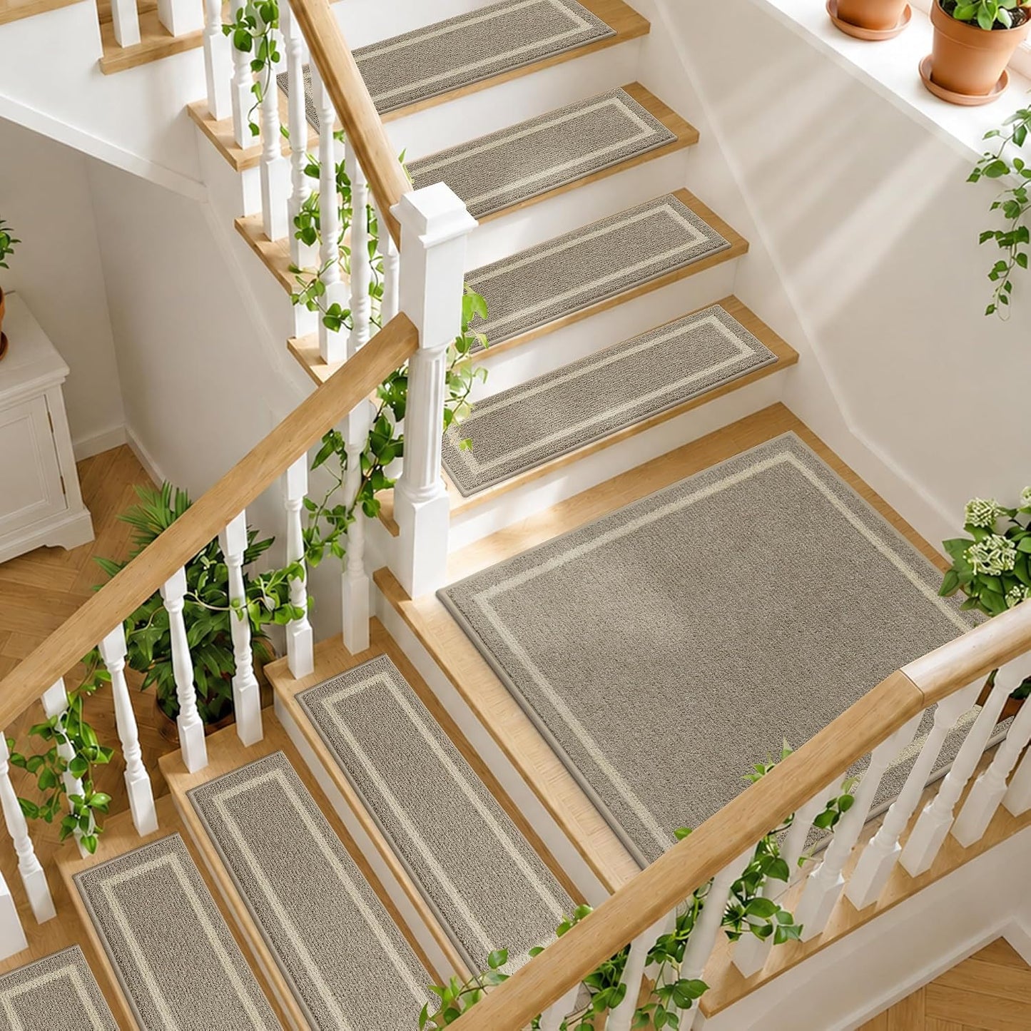 COSY HOMEER Soft Stair Treads Non-Slip Carpet Mat 28inX9in Indoor Stair Runners for Wooden Steps, Stair Rugs for Kids and Dogs, 100% Polyester TPE Backing 4pcs, Grey