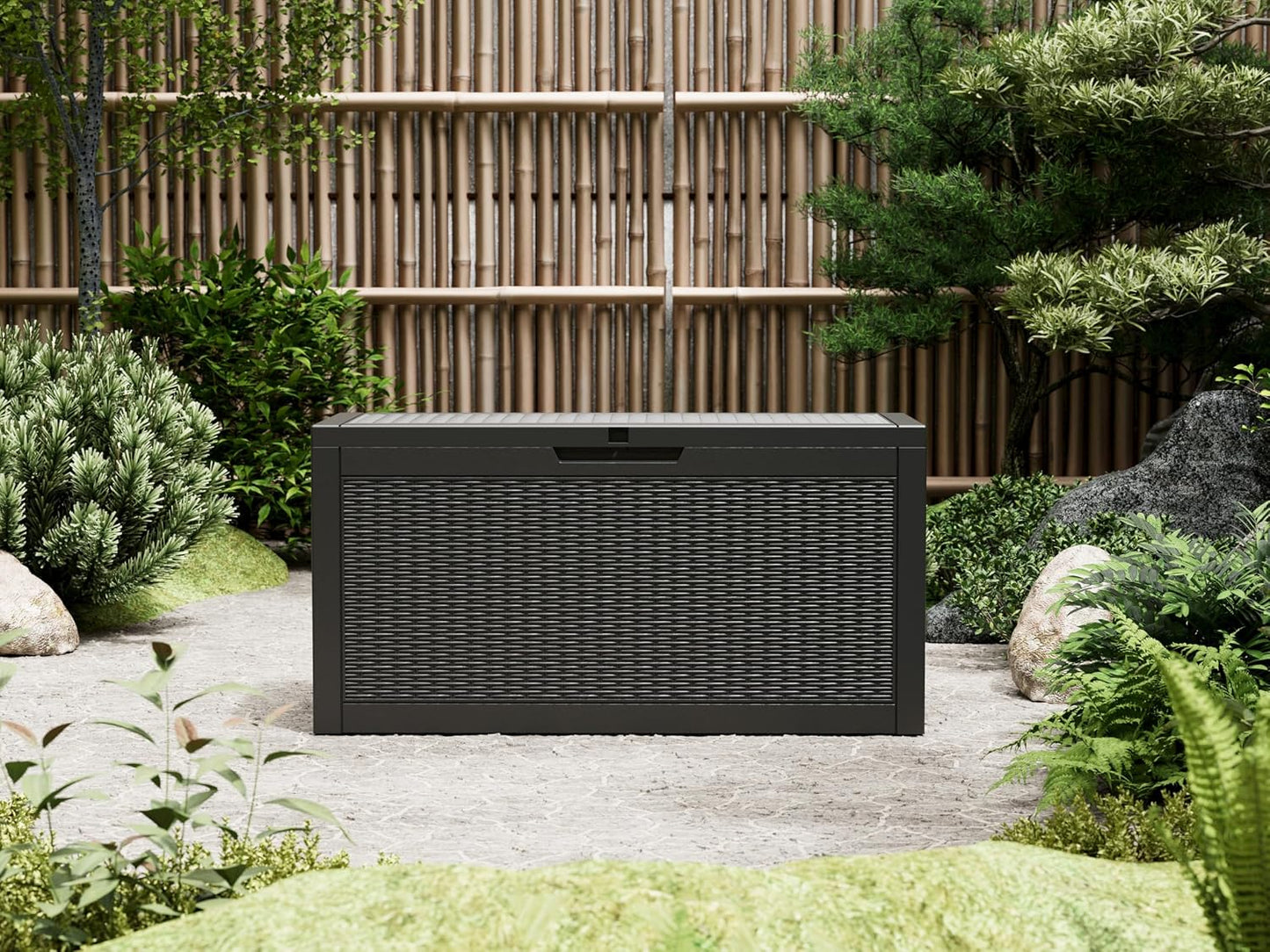 35 Gallon Outdoor Storage Box, Waterproof Resin Deck Box with Lockable Lid – Storage Cabinet for Patio Furniture, Pool Supplies, Garden Tools – Indoor & Outdoor Use
