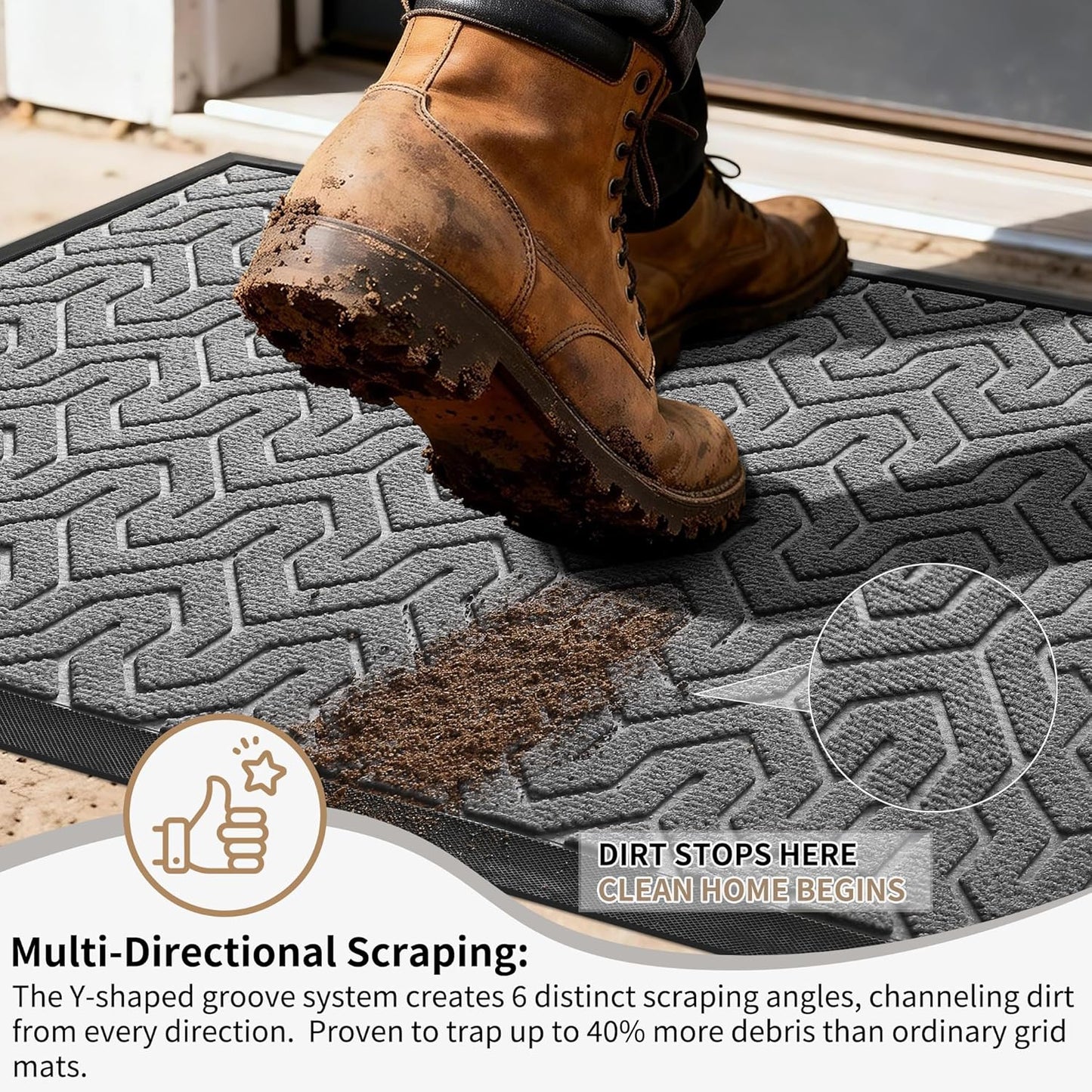 Yimobra Front Door Mat Outside Entrance 29.5x17, Waterproof Heavy Duty Outdoor Mats for Front Door, Non Slip Rubber Entry Mat for Garage Patio Indoor, Grey