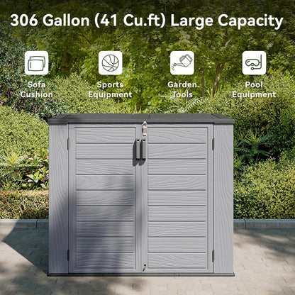 AOXUN Horizontal Storage Sheds 21 Cu.ft, HDPE Outdoor Storage Box 160 Gallon, Waterproof Lockable Resin Deck Box with Spring-Assisted Lid, Patio Storage for Garden, Pool, Cushions, Tools, White