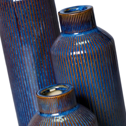 Brown Ceramic Vase Set of 3 - Rustic Farmhouse Vases for Centerpieces Small Modern Decorative Vase for Flower Kitchen Bathroom Bedroom Living Room Shelf Home Decor