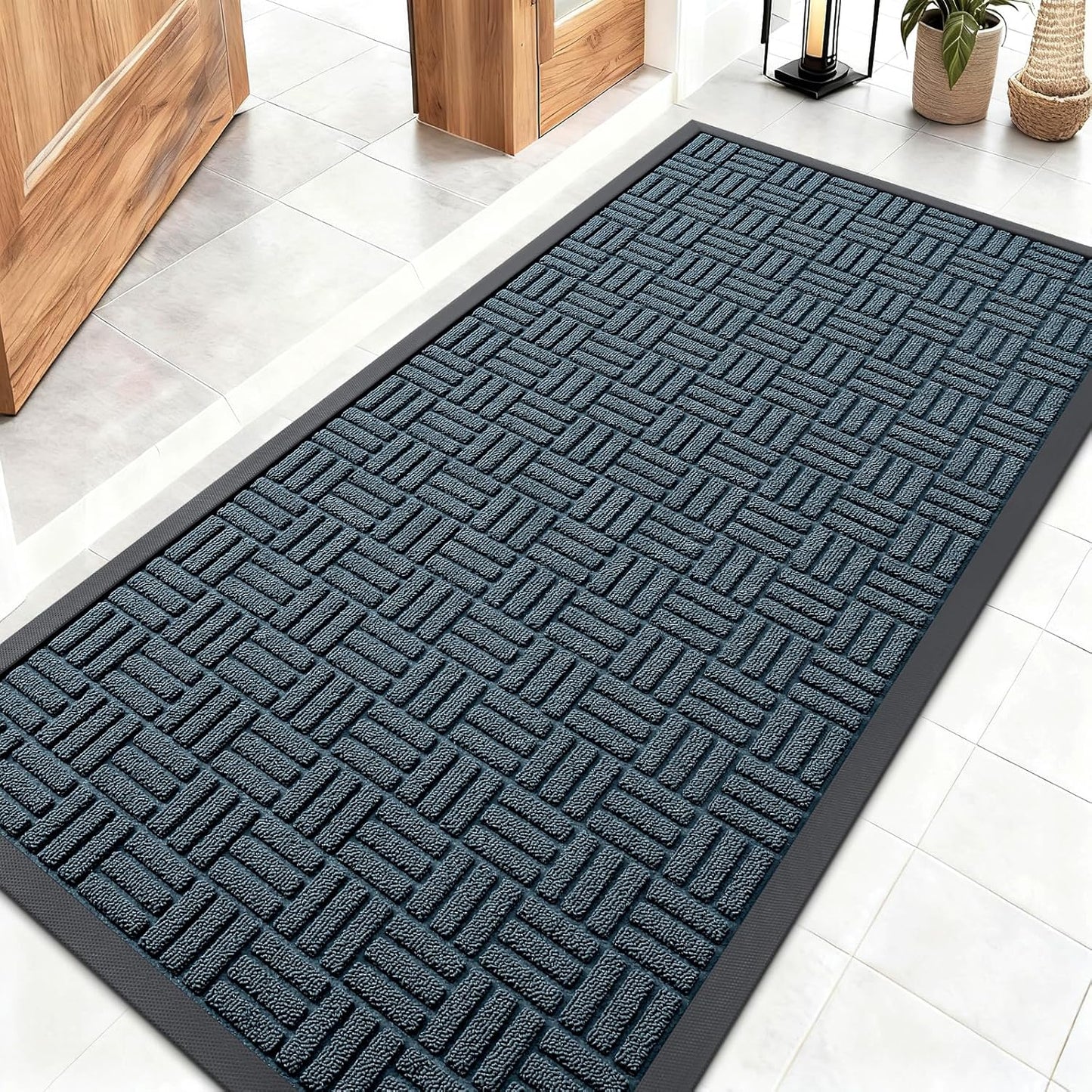 OLANLY Front Door Mat Outside Entrance 29.5x17, Absorbent, Heavy Duty Sturdy Natural Rubber Doormat Indoor Outdoor, Stain and Fade Resistant, Non-Slip Backing Low Profile Floor Mat for Entryway, Grey