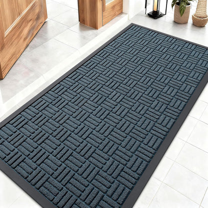 OLANLY Front Door Mat Outside Entrance 29.5x17, Absorbent, Heavy Duty Sturdy Natural Rubber Doormat Indoor Outdoor, Stain and Fade Resistant, Non-Slip Backing Low Profile Floor Mat for Entryway, Grey