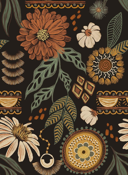 Simon&Siff Boho Peel and Stick Wallpaper, 17.3" x 80" Sun Floral Retro Contact Paper Removable Self Adhesive Wall Paper for Cabinets Furniture Bedroom Nursery Bathroom Renter Friendly DIY Decor