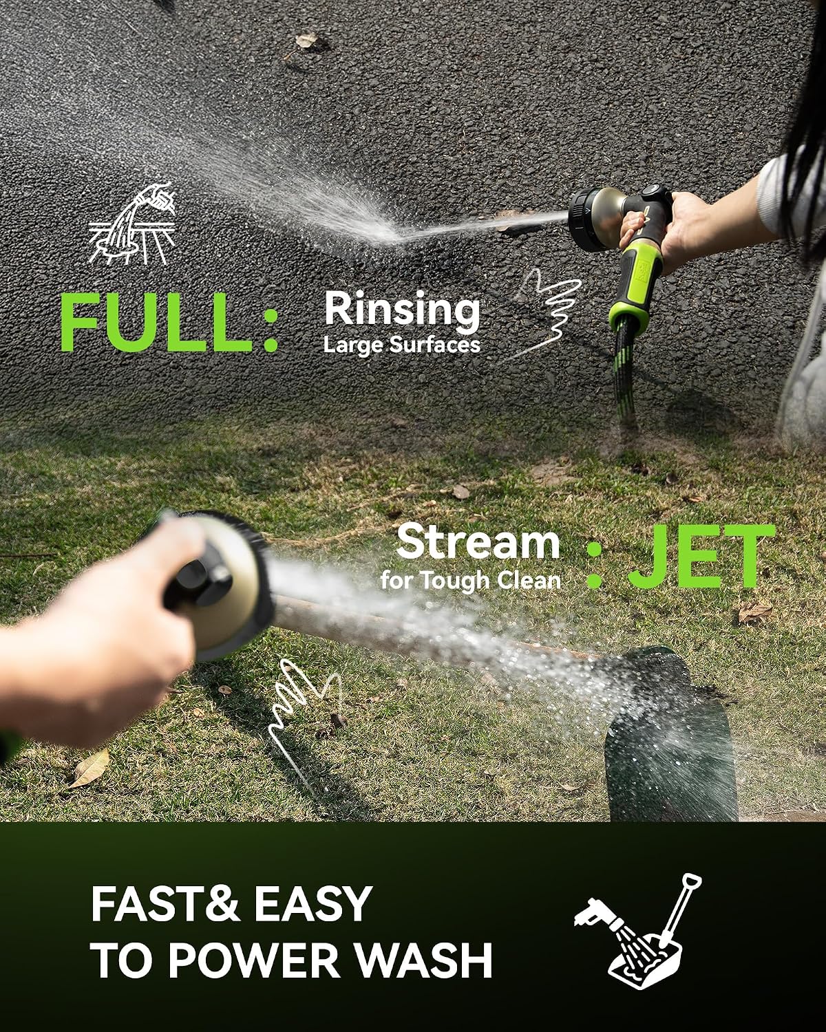 RAINPOINT Hose Sprayer Nozzle Heavy Duty - 8 Spray Patterns Garden Hose Nozzle with Adjustable Flow Control for Watering Plants, Washing Cars,Washing Pets, Thumb Control (Green)