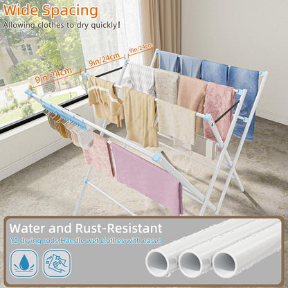 HOMIDEC Drying Rack Clothing,Large 12 Drying Poles with Sock Clips Clothes Drying Rack,Foldable Portable Laundry Drying Rack for Air Drying Clothing,Towels,Delicate Eac,Indoor Outdoor Use.Silver