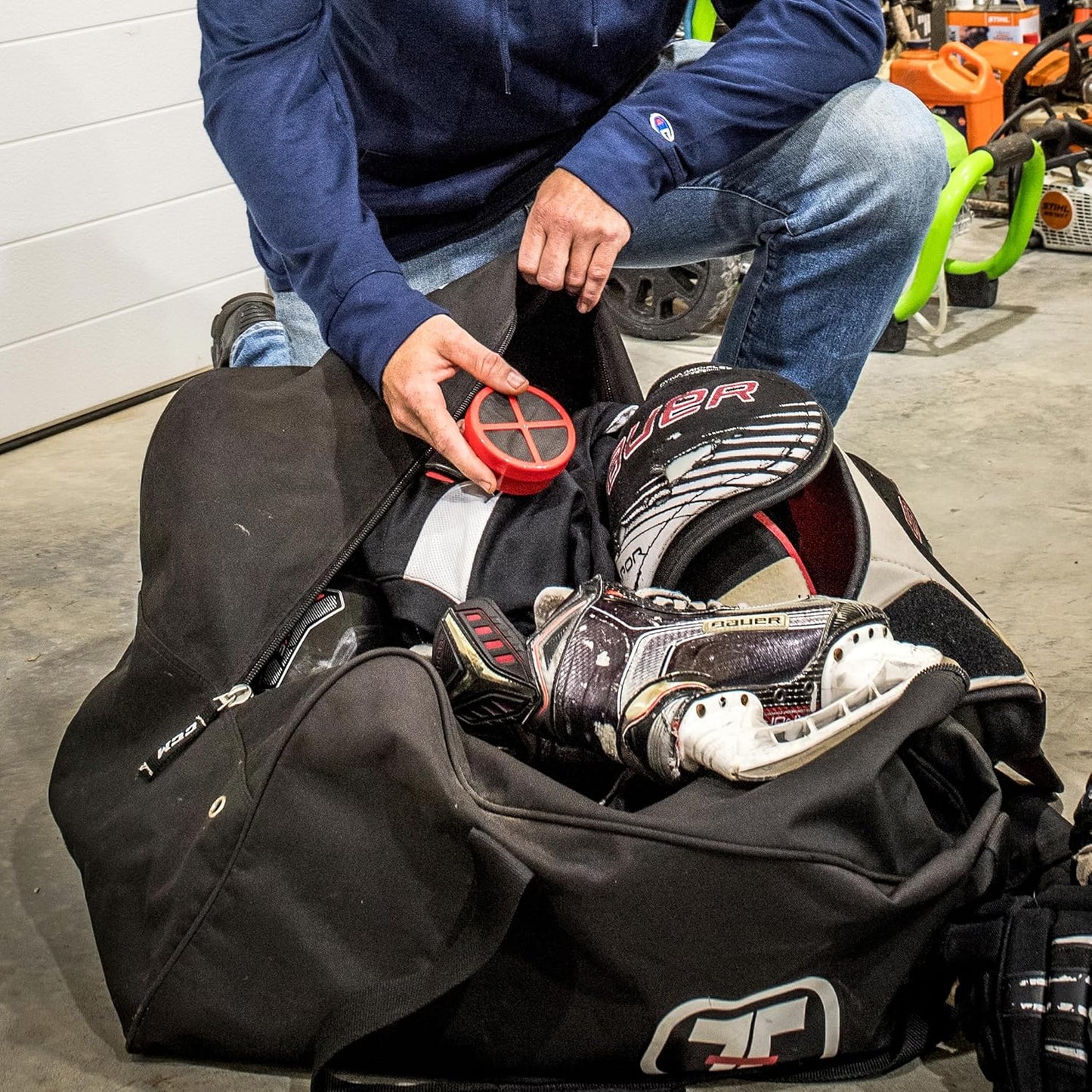 Equipment Deodorizer Pucks - Unscented Sports Equipment Deodorizer Fights Odor and Moisture, Odor Control for Skates, Shoes, Gym Bags, Sports Bags, Totes, Helmets and Gear - 2 Pack