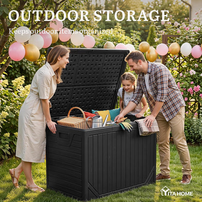 YITAHOME 100 Gallon Large Outdoor Deck Box | Waterproof Resin Storage Box, Lockable Indoor Outdoor Storage Container for Patio Furniture Cushions, Pool Accessories