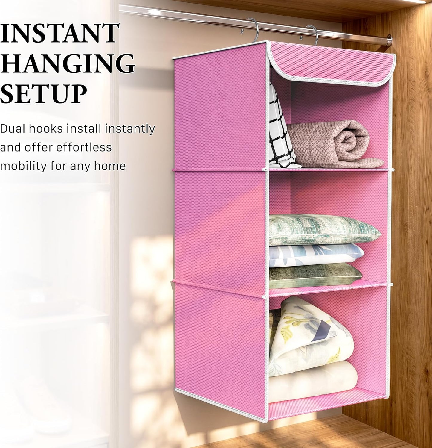 Simple Houseware 3-Shelf Hanging Closet Organizer, Fabric Storage Shelves with 57L Capacity, Black