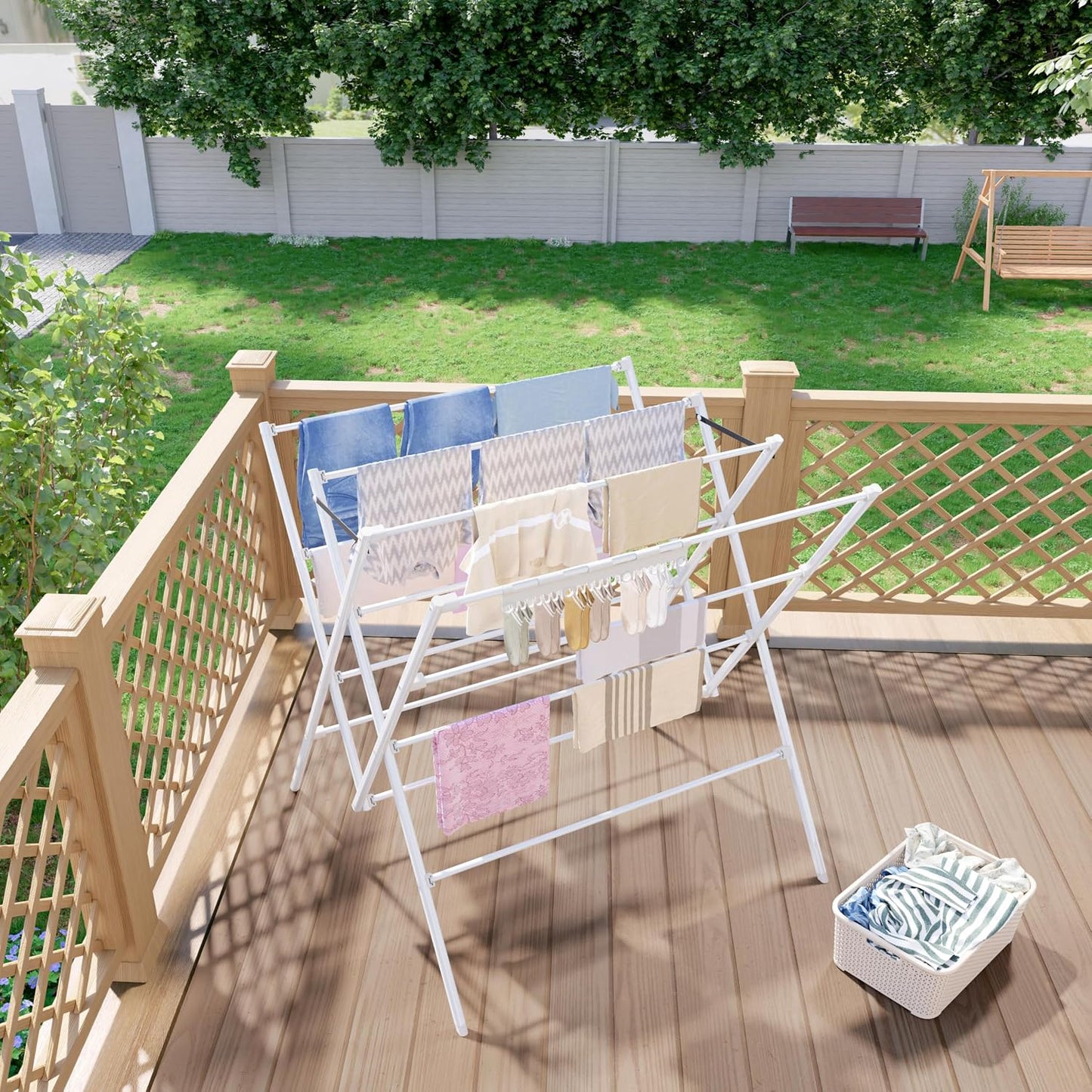 HOMIDEC Drying Rack Clothing,Large 12 Drying Poles with Sock Clips Clothes Drying Rack,Foldable Portable Laundry Drying Rack for Air Drying Clothing,Towels,Delicate Eac,Indoor Outdoor Use.Silver