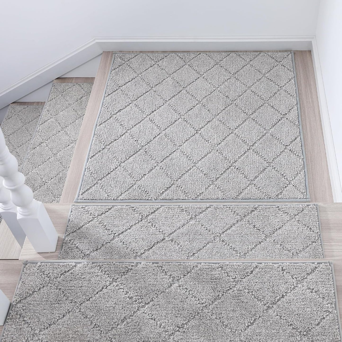 COSY HOMEER Edging Stair Treads Non-Slip Carpet Mat 28inX9in Indoor Stair Runners for Wooden Steps, Edging Stair Rugs for Kids and Dogs, 100% Polyester TPE Backing(4pc, Beige)