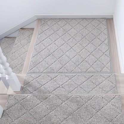 COSY HOMEER Edging Stair Treads Non-Slip Carpet Mat 28inX9in Indoor Stair Runners for Wooden Steps, Edging Stair Rugs for Kids and Dogs, 100% Polyester TPE Backing(4pc, Beige)
