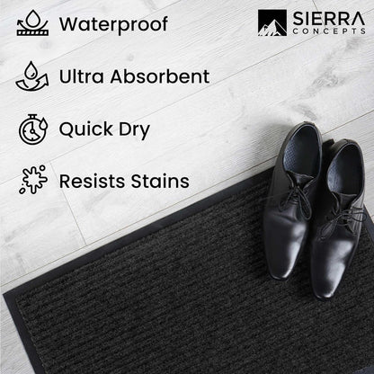 Sierra Concepts Front Door Mat Welcome Floor Mats - Entryway Indoor Outdoor Entrance Doormat, Patio, Porch, Muddy Shoe, Inside Outside Low Profile, 30x17 inches, 2-Pack Gray