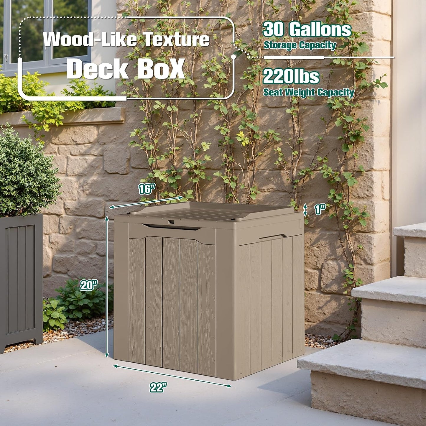 Devoko 30 Gallon Resin Deck Box Waterproof Outdoor Storage Box for Patio Furniture Pool Accessories Indoor Storage for Cushion Garden Tools (30 Gallon, Black)