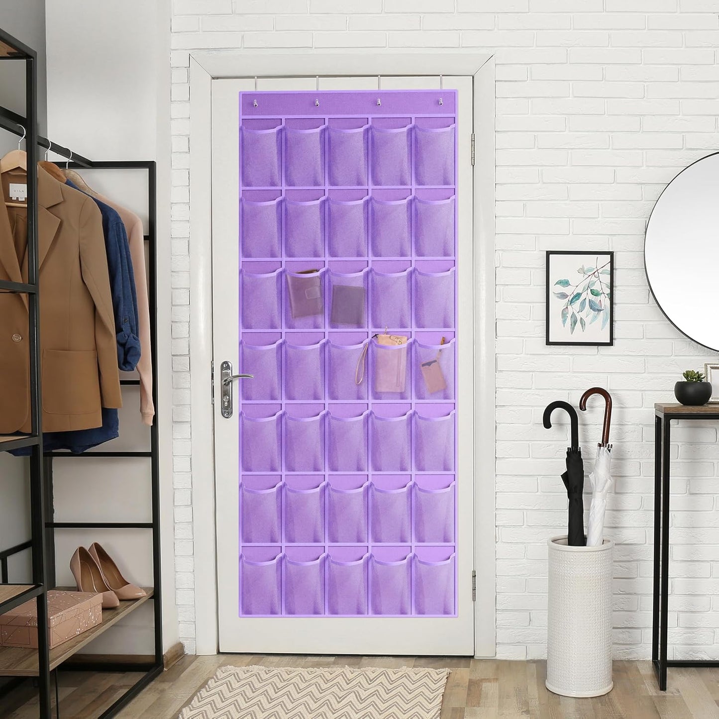 WVM Over the Door Shoe Organizer with 35 Breathable Mesh Pockets, Hanging Shoe Organizer for Door with 4 Metal Hooks, Large Capacity Closet Storage for Shoes, Accessories, Grey
