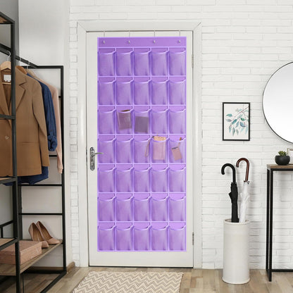 WVM Over the Door Shoe Organizer with 35 Breathable Mesh Pockets, Hanging Shoe Organizer for Door with 4 Metal Hooks, Large Capacity Closet Storage for Shoes, Accessories, Grey