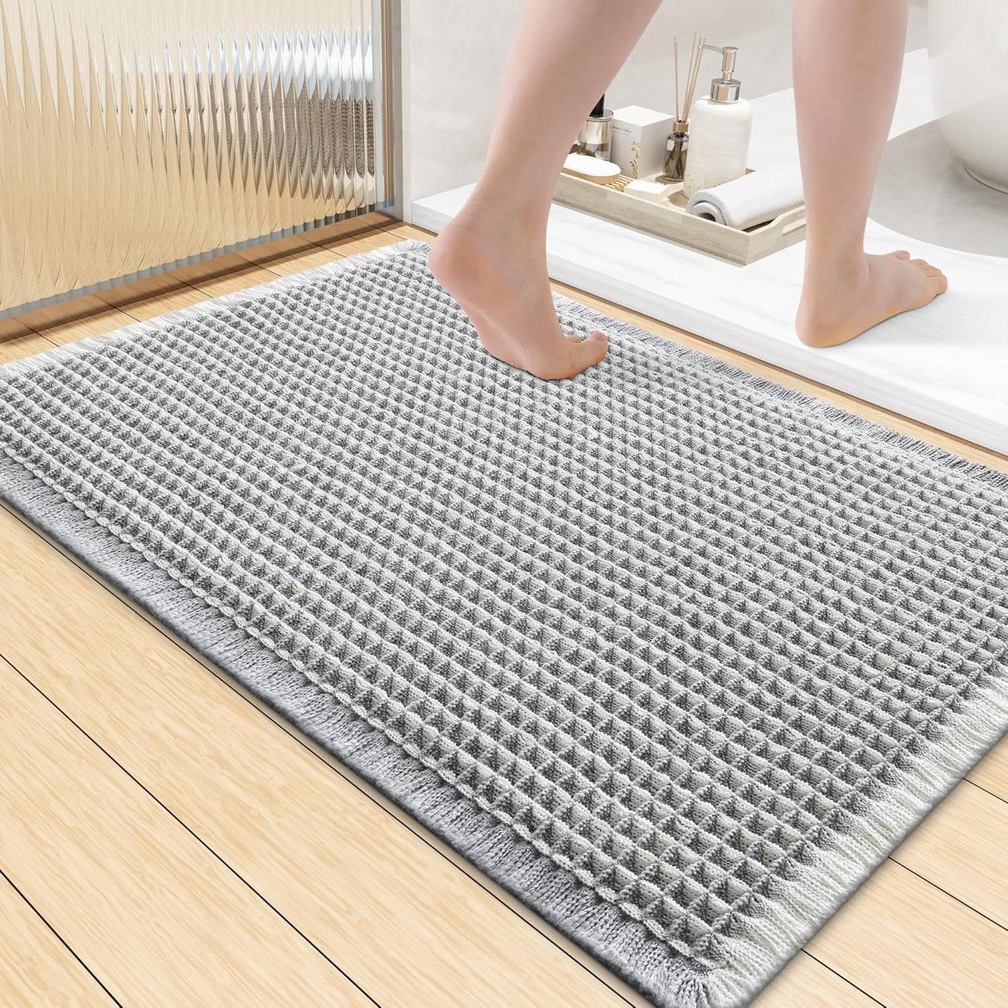 Smiry Waffle Bath Mat 30x20, Extra Soft Absorbent Bathroom Rugs, Non Slip Machine Washable Quick Dry Bath Rugs for Bathroom Floor, Tub, Shower, Home Decor Accessories, Brown