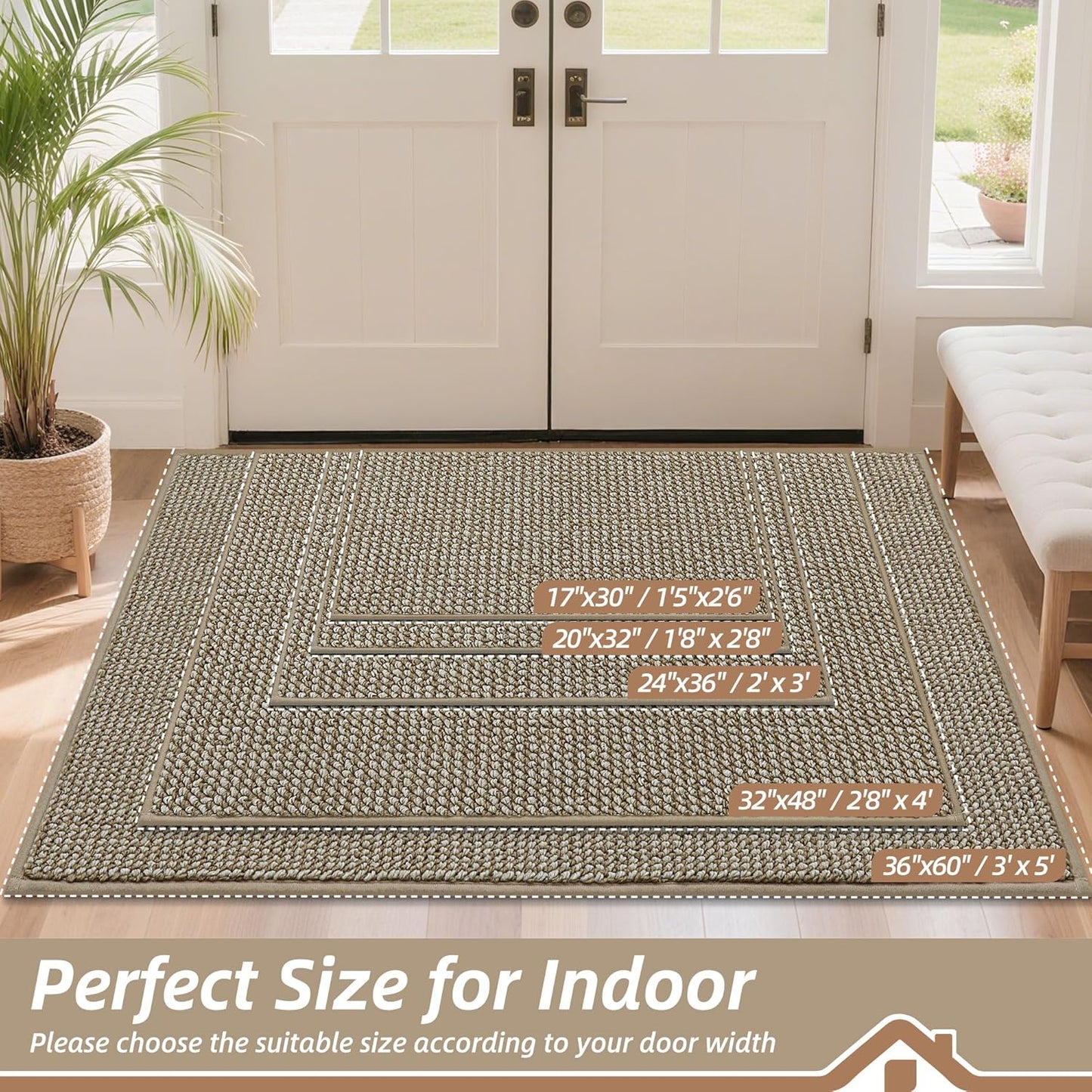 BEQHAUSE Dirt Trapper Door Mat 20" x 32", Non-Slip Washable Doormats Entrance Mat, Dirt Resistant and Absorbent Welcome Mat, Low Profile Floor Mats for Front Back Door and Entryway, Beige