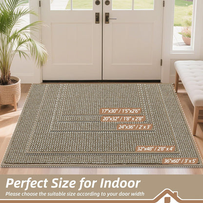 BEQHAUSE Dirt Trapper Door Mat 20" x 32", Non-Slip Washable Doormats Entrance Mat, Dirt Resistant and Absorbent Welcome Mat, Low Profile Floor Mats for Front Back Door and Entryway, Beige