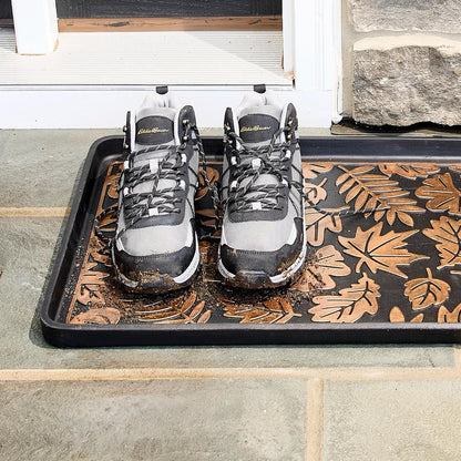 Eddie Bauer Rubber Boot Tray – Lake Waves Design, 16"x32", Black – Waterproof Entryway Boot Mat