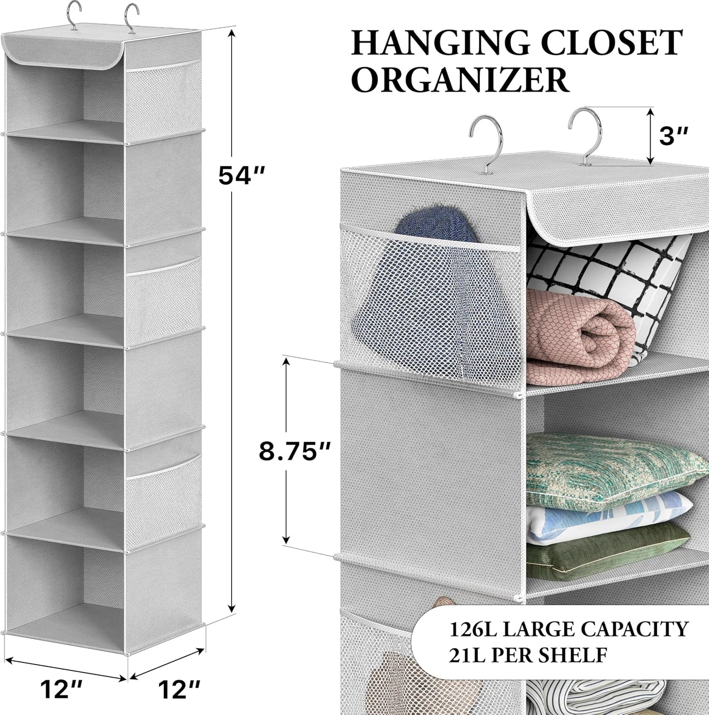 Simple Houseware 6 Shelf Hanging Closet Organizer, Gray