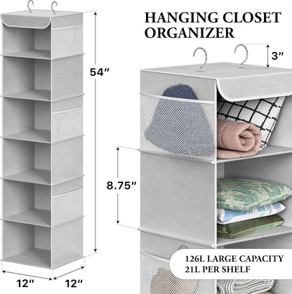 Simple Houseware 6 Shelf Hanging Closet Organizer, Gray