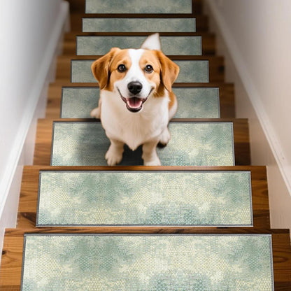 Non Slip Stair Treads for Wooden Steps, 15 Pack 8"x30" Washable Carpet | 8x30 in soft chenille polyester stair treads with reusable TPE backing for indoor wood stairs, dogs, kids, and seniors
