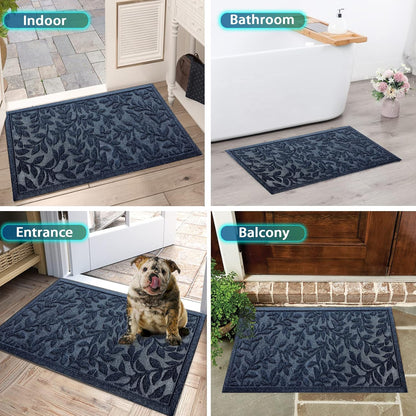 Bulijojo Sturdy Front Entrance Doormats,Durable Heavy Duty Welcome Mat,Thick Absorbent Natural Rubber Non Slip Mat,Easy Clean Entryway Mat 17x30 Inch Leaves Green