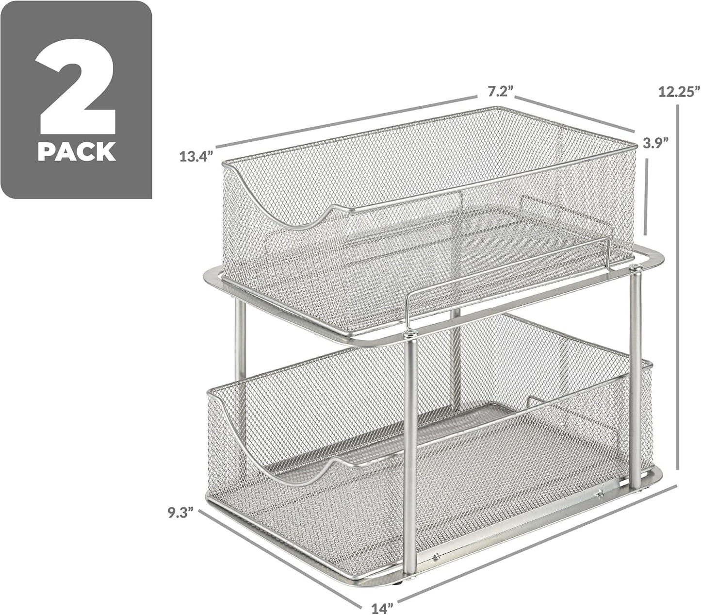Sorbus 2 Tier Metal Under Sink Organizer for Bathroom, Kitchen, Strong Steel Mesh Sliding Drawers for Under Sink, Under Cabinet, Closet, Kitchen, Pantry, Bathroom Organizers and Storage (Black)