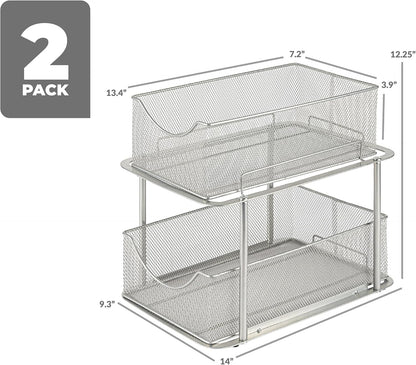 Sorbus 2 Tier Metal Under Sink Organizer for Bathroom, Kitchen, Strong Steel Mesh Sliding Drawers for Under Sink, Under Cabinet, Closet, Kitchen, Pantry, Bathroom Organizers and Storage (Black)