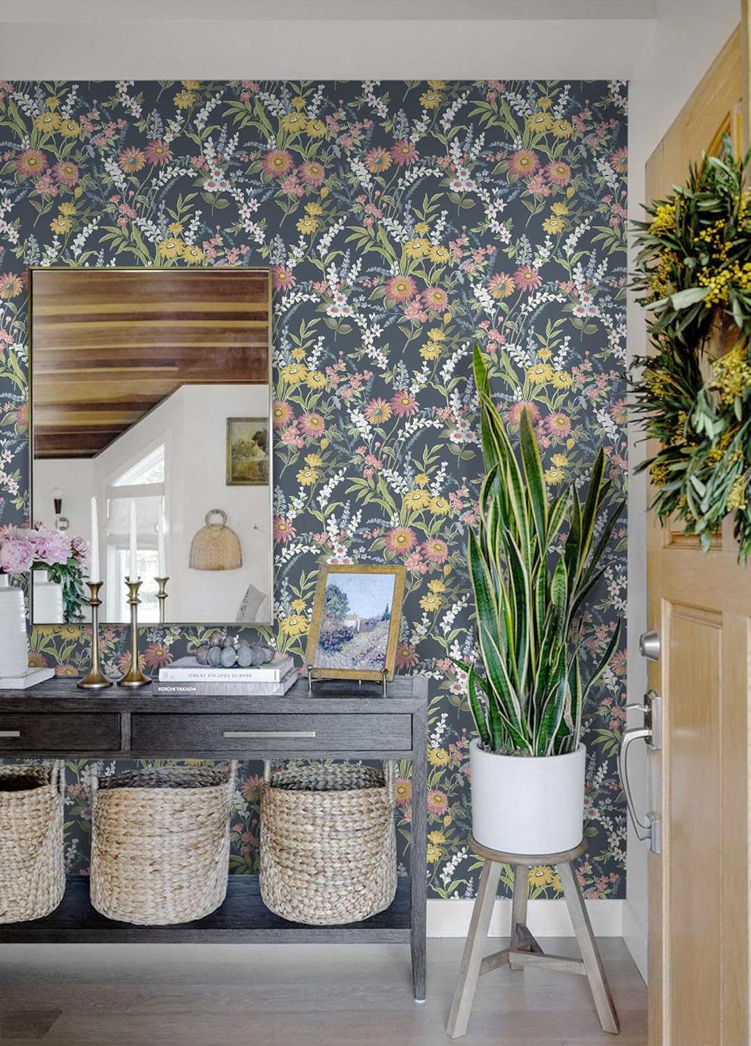 Dimoon 17.3" X 78.7" Peel and Stick Wallpaper Floral Contact Paper Boho Beige White Renter Friendly Natural Wall Paper Waterproof Removable Self Adhesive Wallpaper for Bedroom Livingroom Vinyl Roll