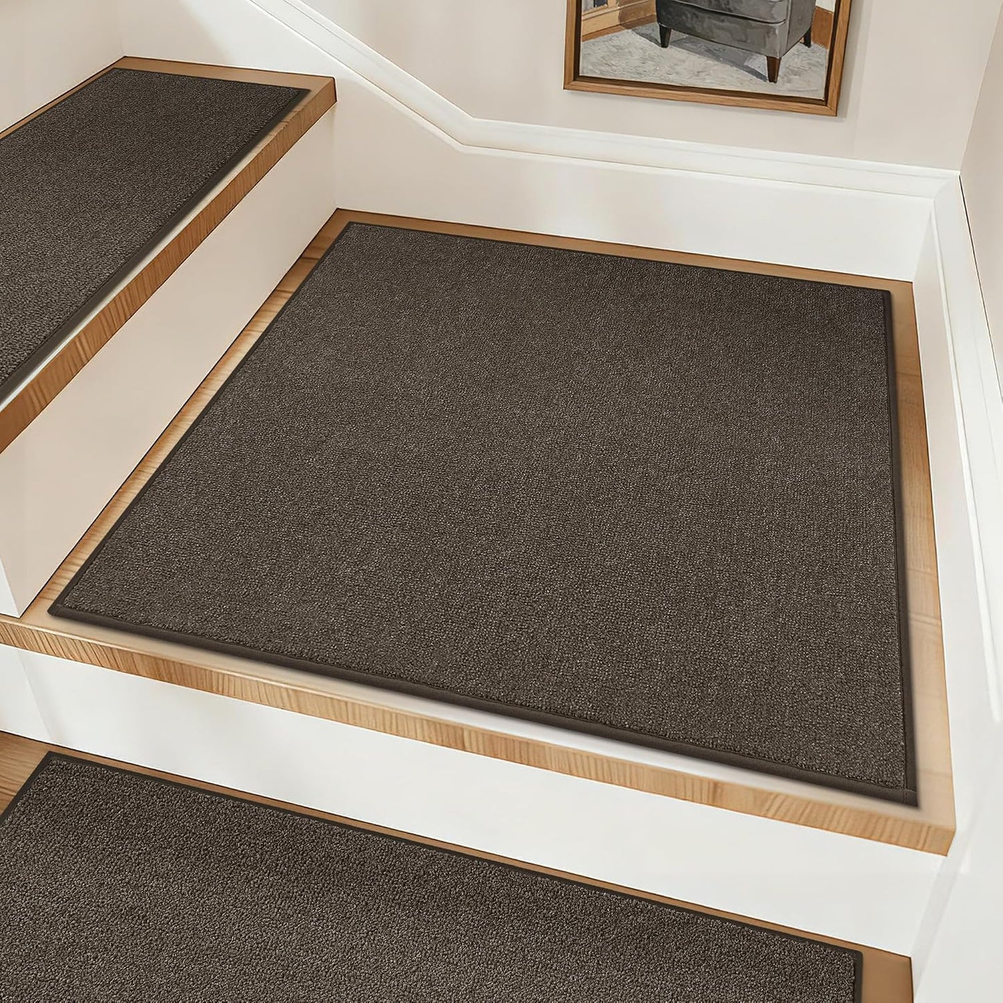 COSY HOMEER Stair Treads Non-Slip Carpet Stair Treads for Wooden Steps, Indoor Stair-Runner Rugs for Kids Elders & Pets 28"x9" (4Pc, Dark Gray)