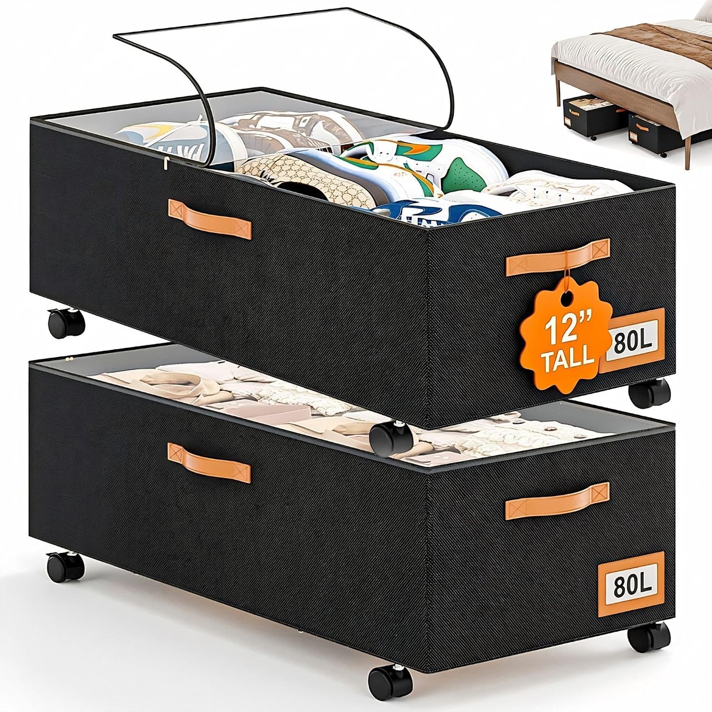 Under Bed Storage with Wheels 39inch, Extra Long Under Bed Storage Bins, Low Profile Under Bed Storage 5.5inch Height No Assemble Storage Containers, Under Bed Shoe Storage with Lids