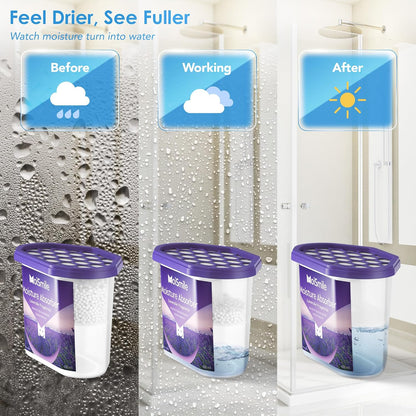 Moisture Absorbers, Efficient Humidity Absorber ＆ Odor Eliminator Boxes, Refillable Car Dehumidifier for Closet, Bathroom, Basement＆ RV, 3 Pack, Fragrance Free