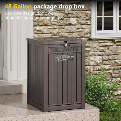 LHBGO Package Delivery Box for Outside, 48 Gallon Storage with Lockable Secure, Large Double Wall Resin Outdoor Package Delivery Waterproof Deck