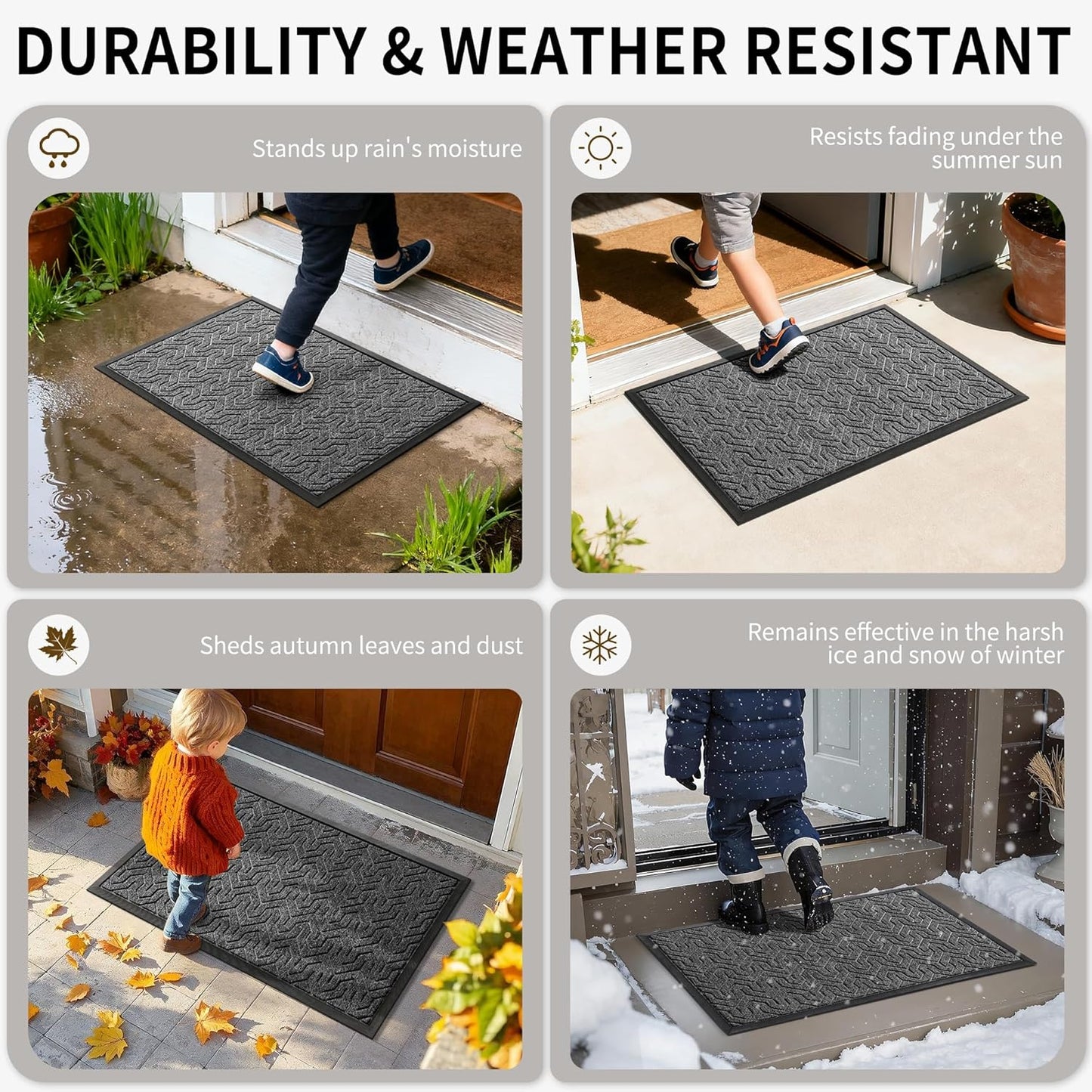 Yimobra Front Door Mat Outside Entrance 29.5x17, Waterproof Heavy Duty Outdoor Mats for Front Door, Non Slip Rubber Entry Mat for Garage Patio Indoor, Grey