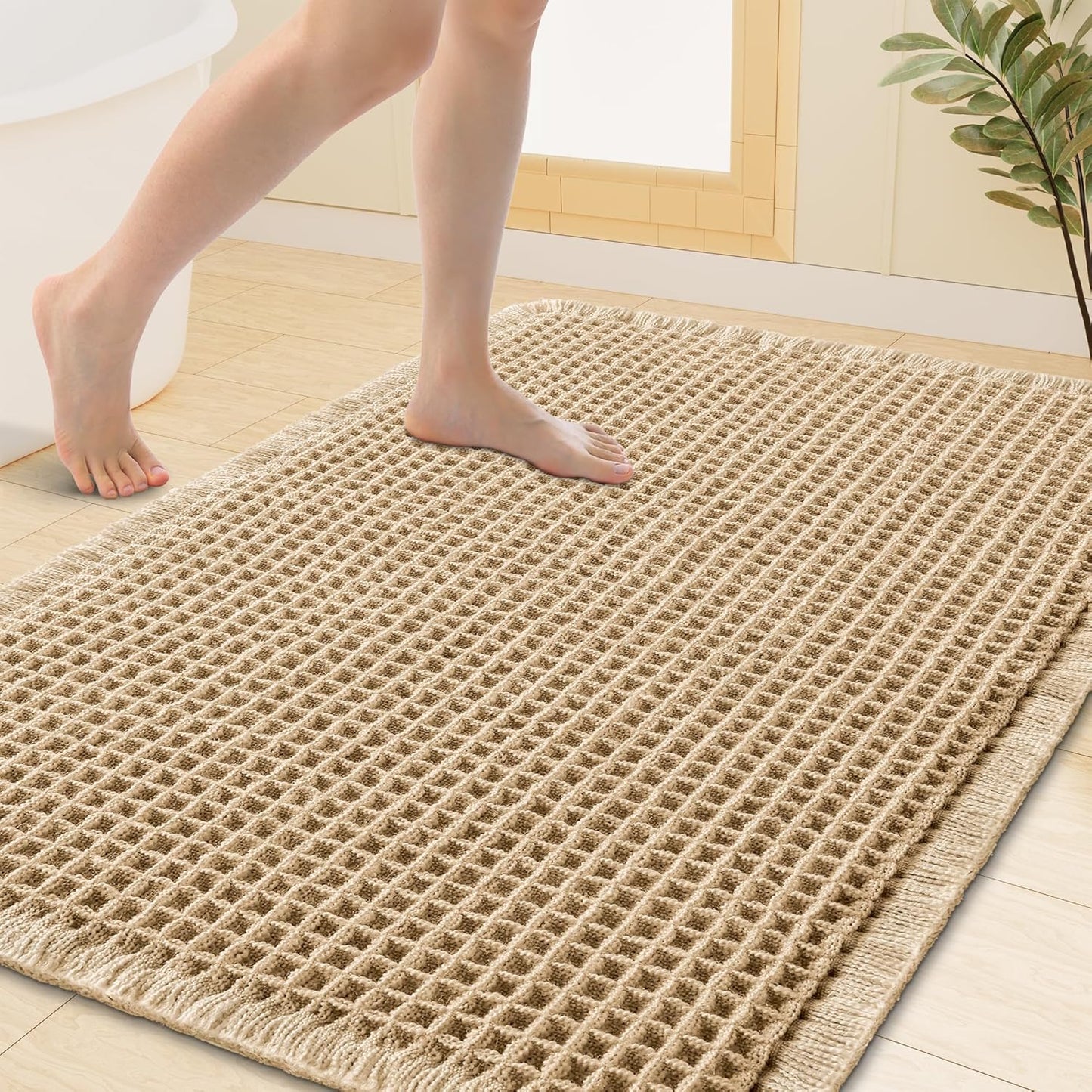Smiry Waffle Bath Mat 30x20, Extra Soft Absorbent Bathroom Rugs, Non Slip Machine Washable Quick Dry Bath Rugs for Bathroom Floor, Tub, Shower, Home Decor Accessories, Brown