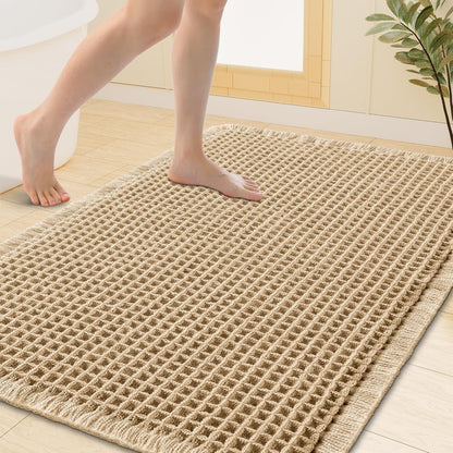 Smiry Waffle Bath Mat 30x20, Extra Soft Absorbent Bathroom Rugs, Non Slip Machine Washable Quick Dry Bath Rugs for Bathroom Floor, Tub, Shower, Home Decor Accessories, Brown