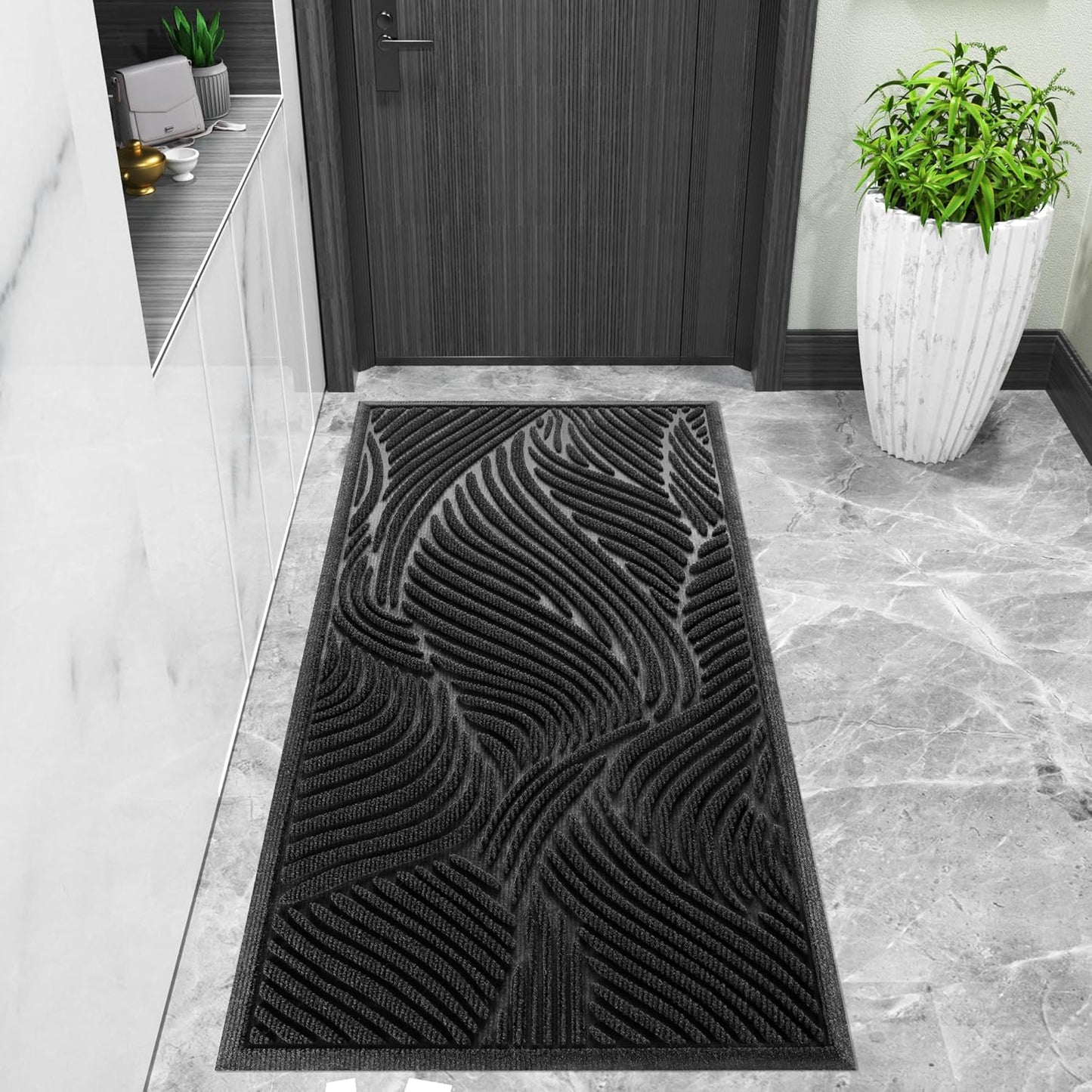 Yimobra Doormat Outdoor Entrance, Simple Stripes All-Weather Waterproof & Non-Slip Mat for Front Door, Heavy Duty Welcome Mat for Indoor, Garage, Patio-29.5x17, Dark Grey