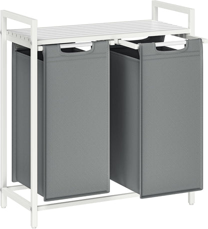 VASAGLE Laundry Hamper, Laundry Basket Sorter with 3 Pull-Out and Removable Bags, Shelf, Metal Frame, 3 x 10.6 Gallons (40 L), 36.4 x 13 x 28.4 Inches, Cappuccino Beige and Natural Beige UBLH301LH01